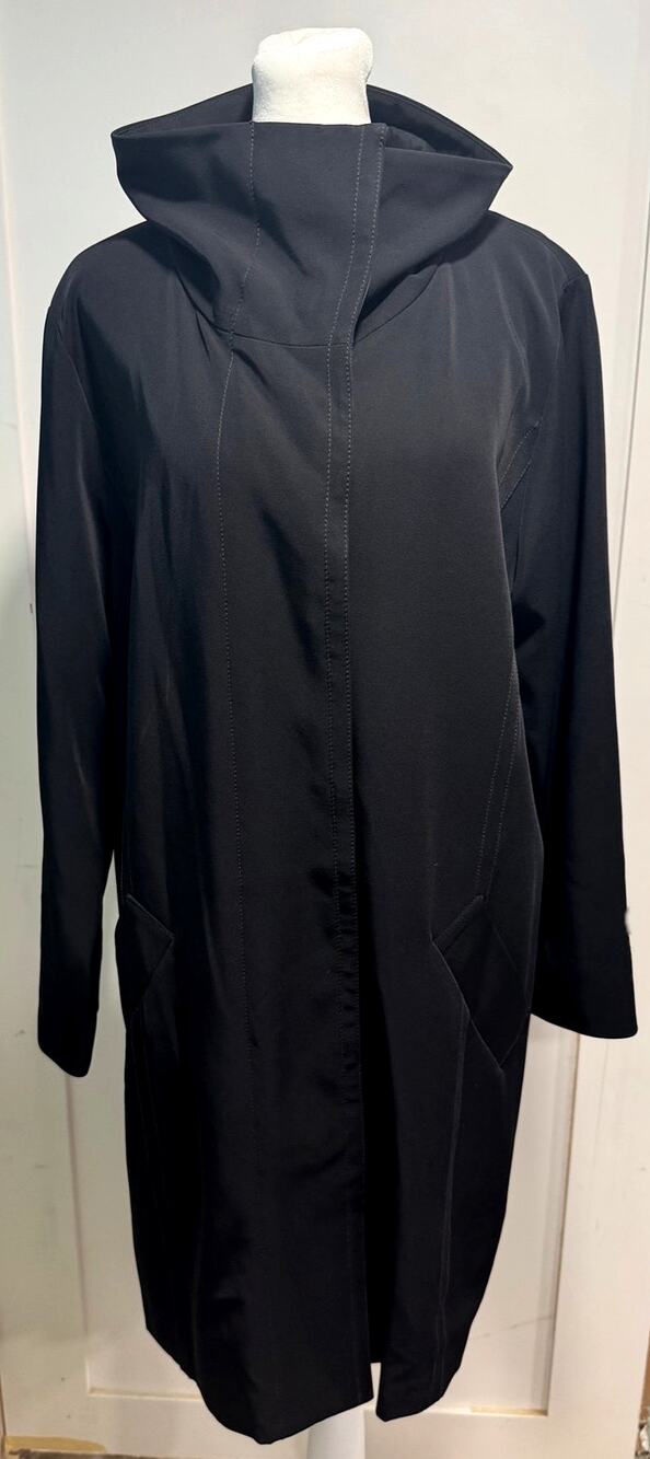 EILEEN FISHER Draped Collar Trench Raincoat Lightweight Hidden Buttons Size L